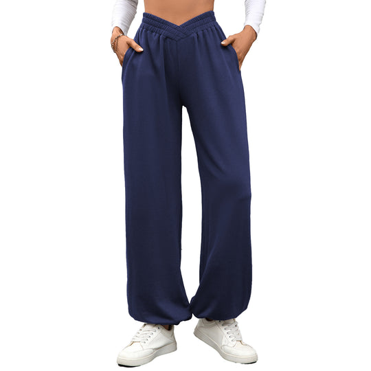 Damen bequeme Palazzo-Hose mit elastischem Bund und Seitentaschen EB