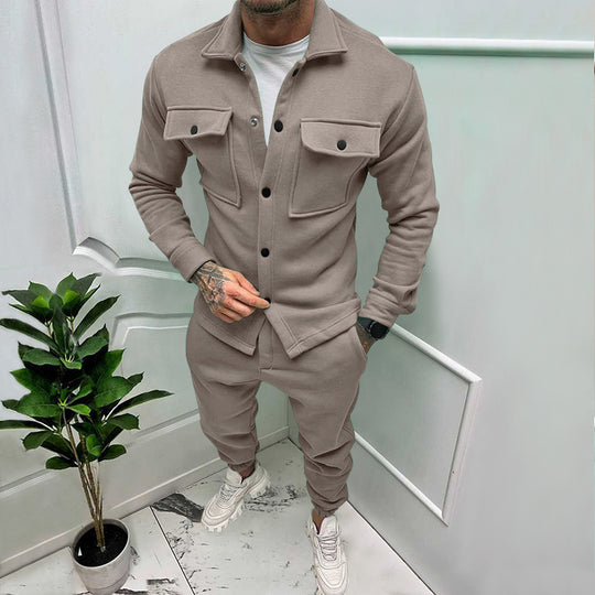 Herren nan Overshirt- und Jogginghose-Set mit aufgesetzten Klappentaschen, ergonomischem Schnitt und elastischem Bund EB