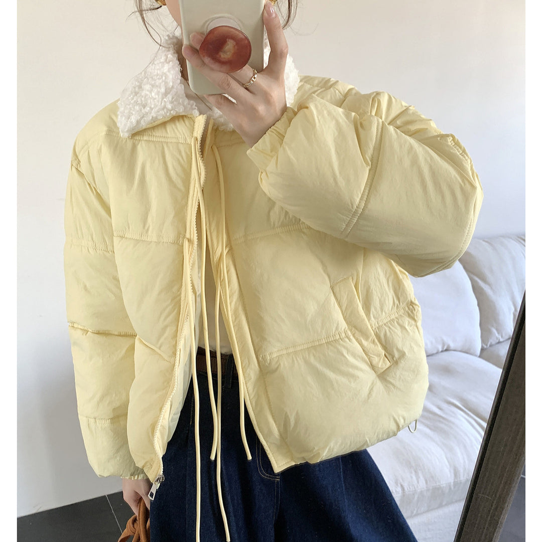 Damen Trendige Steppjacke mit Teddykragen und praktischen Taschen EB
