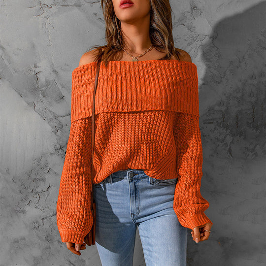 Damen nan weiter Off-Shoulder Grobstrickpullover mit überschnittener Schulterpartie und ballonärmeln EB