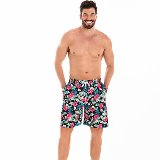 Herren Badeshorts mit floralem Muster und elastischem Bund EB