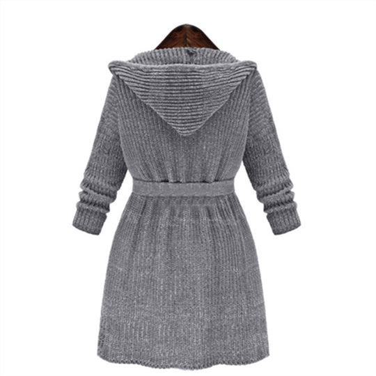 Damen Strickmantel mit Kapuze und praktischen Taschen EB
