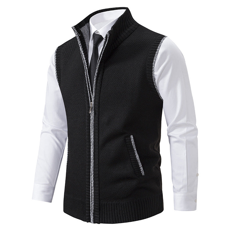 Herren nan elegante Strickweste mit Stehkragen und verdecktem Reißverschluss EB