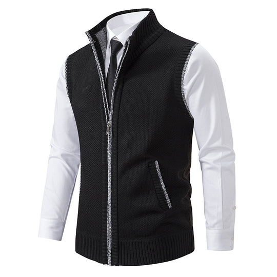 Herren nan elegante Strickweste mit Stehkragen und verdecktem Reißverschluss EB
