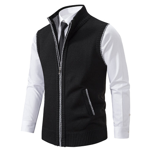 Herren nan elegante Strickweste mit Stehkragen und verdecktem Reißverschluss EB