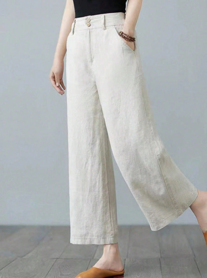 Damen Weite Leinenhose mit elastischem Bund und praktischen Seitentaschen EB