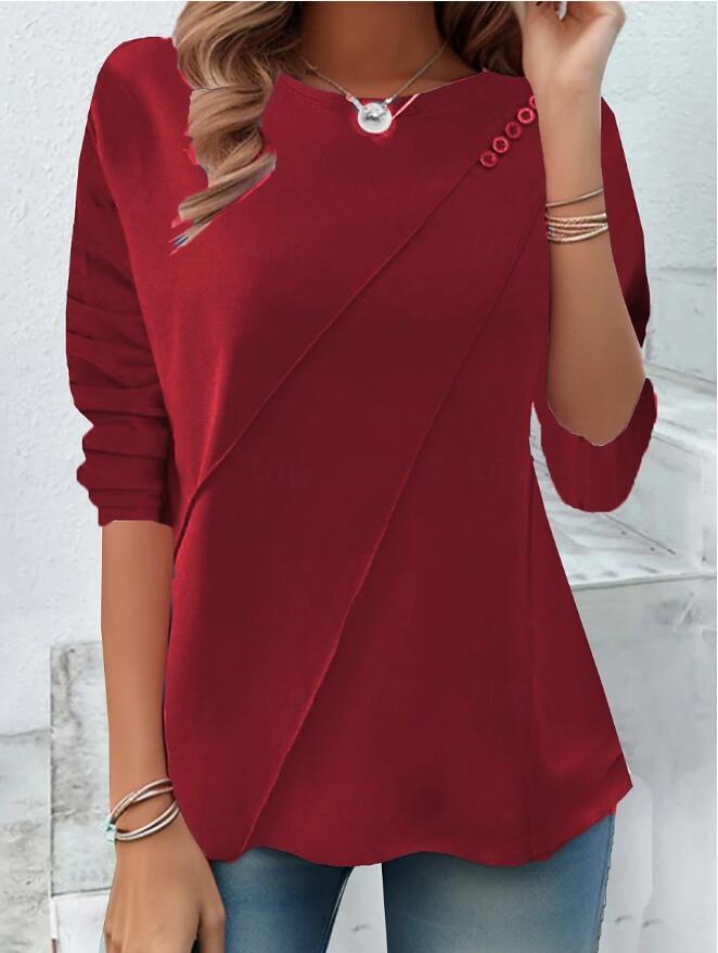 Damen modisches Oberteil mit asymmetrischem Saum und Knopfdetails EB