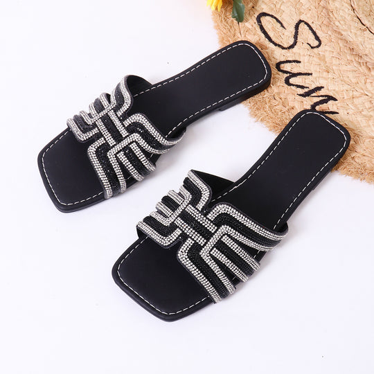 Damen elegante Strandsandalen mit glitzernden Applikationen EB