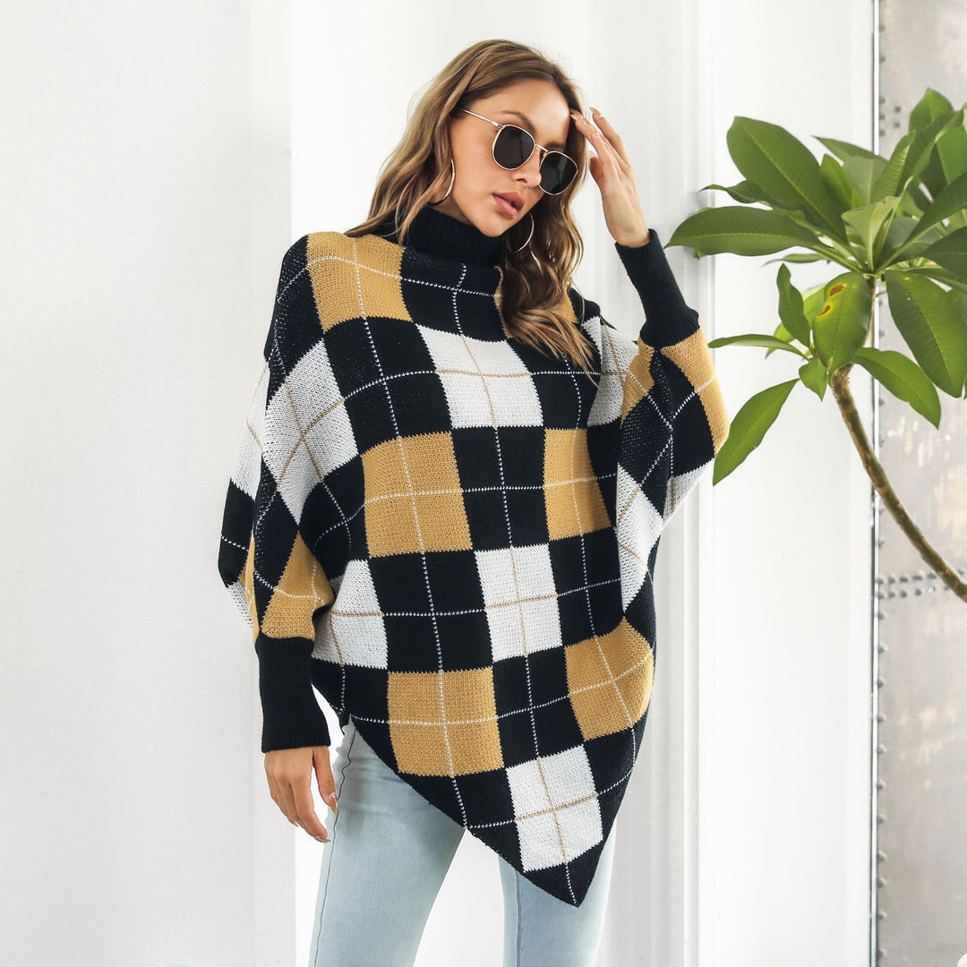 Damen Oversized Strickpullover mit asymmetrischem Saum und hohem Kragen EB