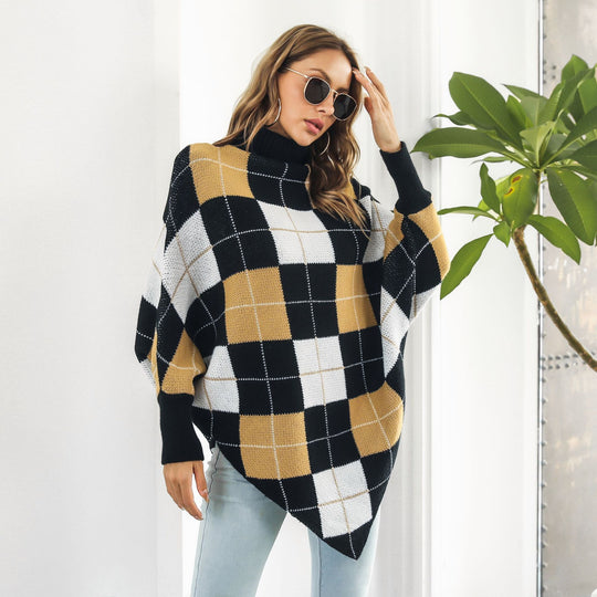 Damen Oversized Strickpullover mit asymmetrischem Saum und hohem Kragen EB
