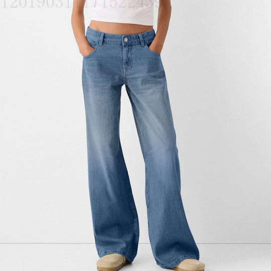 Damen Weite Jeans mit hoher Taille und klassischen Taschen EB