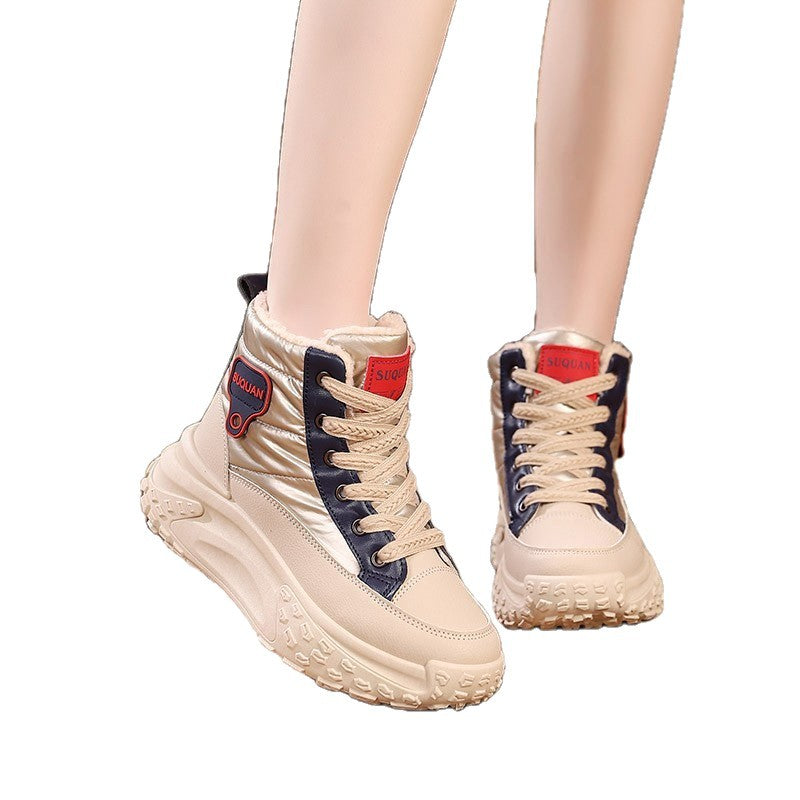 Damen modische High-Top Sneaker mit warmem Futter und rutschfester Sohle EB