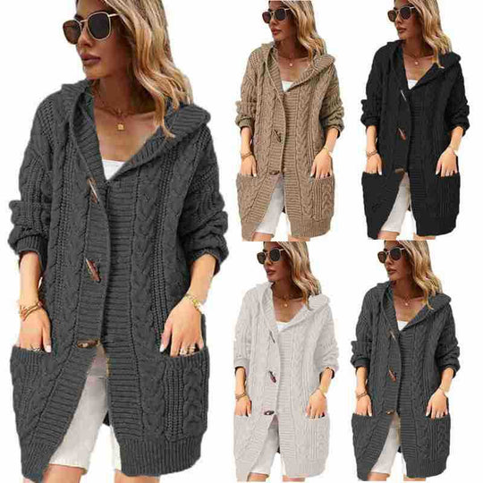 Damen Strickjacke mit Kapuze und Knopfdetails EB