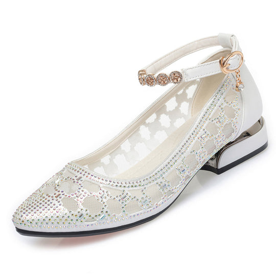 Damen Pump-Sandalen mit dekorativem Riemchen und funkelnden Strassdetails EB