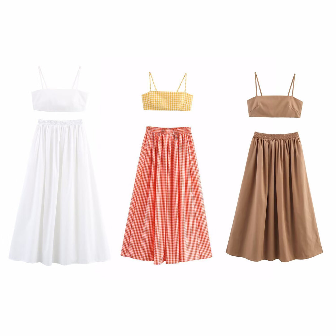 Damen Set aus Crop-Top und Maxirock mit elegantem Rüschendesign EB