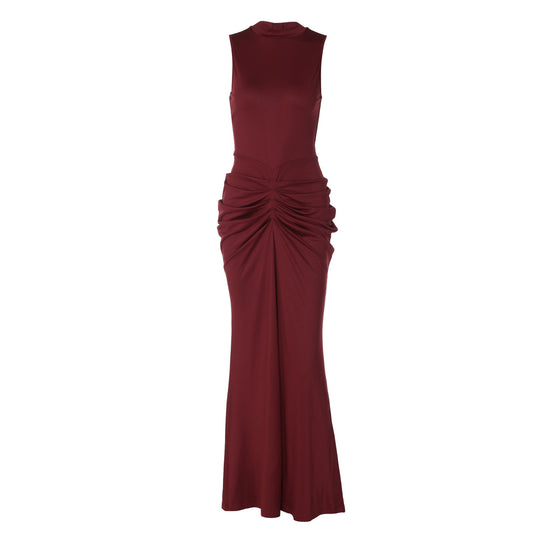 Damen Elegantes Maxikleid mit asymmetrischem Schnitt und hochgeschlossenem Design EB