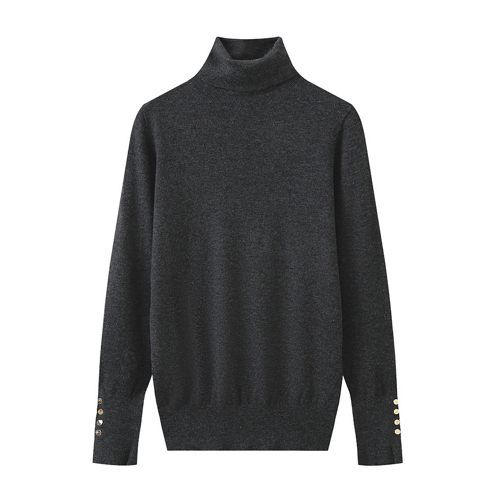 Damen Rollkragenpullover mit eleganten Knopfdetails EB