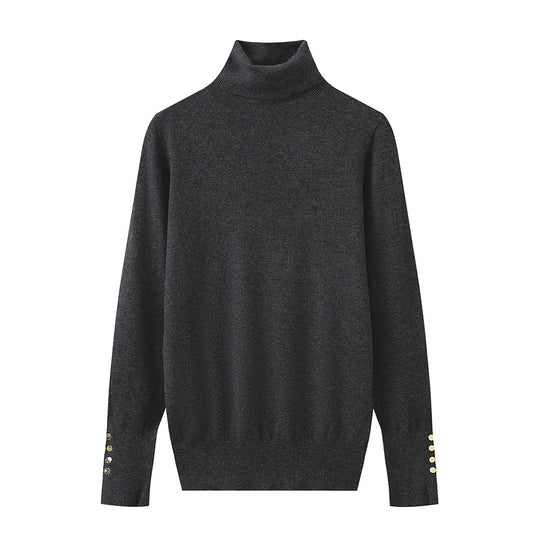 Damen Rollkragenpullover mit eleganten Knopfdetails EB