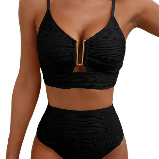 Damen Hoher Bund Bikini mit dekorativem Schlitz EB