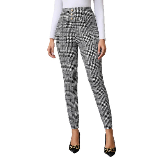 Damen Karierten High-Waist Hosen EB