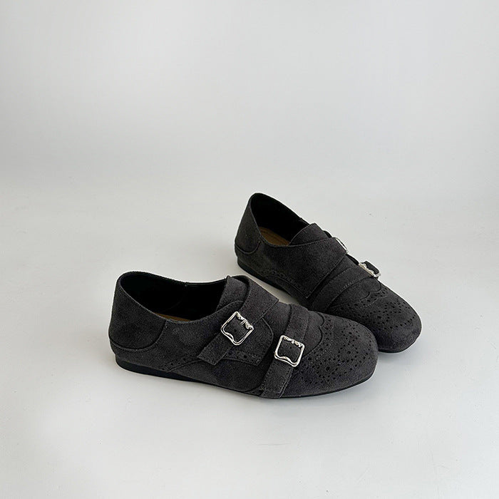Damen modische Mokassins mit doppeltem Schnallenverschluss und stilvollem perforiertem Design EB