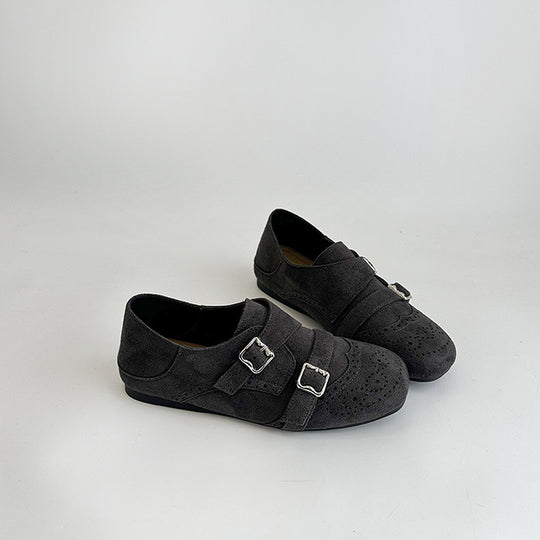 Damen modische Mokassins mit doppeltem Schnallenverschluss und stilvollem perforiertem Design EB