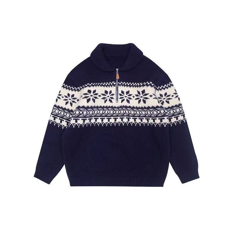 Damen gestrickter Pullover mit Halskragen und Modischem Norweger-Muster EB