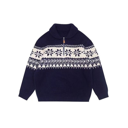 Damen gestrickter Pullover mit Halskragen und Modischem Norweger-Muster EB