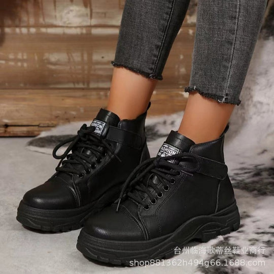 Damen Modische Schnürboots mit stabiler Sohle und praktischem Klettverschluss EB