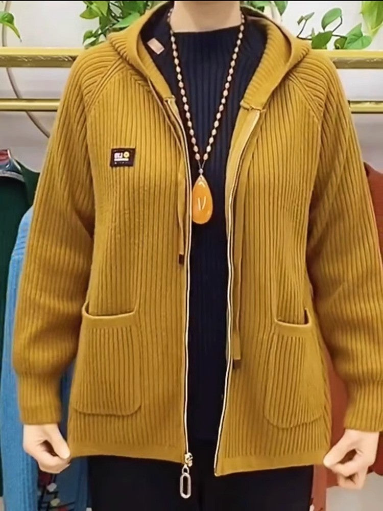 Damen Kapuzenjacke mit strukturiertem Strickdesign und praktischen Taschen EB