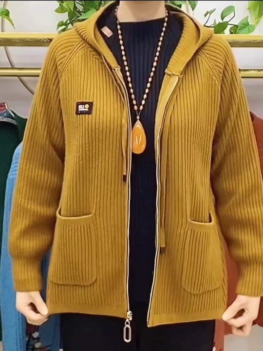 Damen Kapuzenjacke mit strukturiertem Strickdesign und praktischen Taschen EB