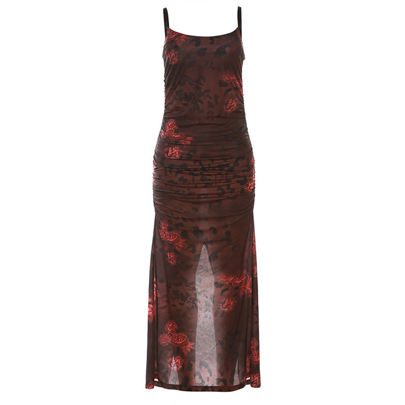 Damen figurbetontes Maxi-Kleid mit Blumenmuster EB