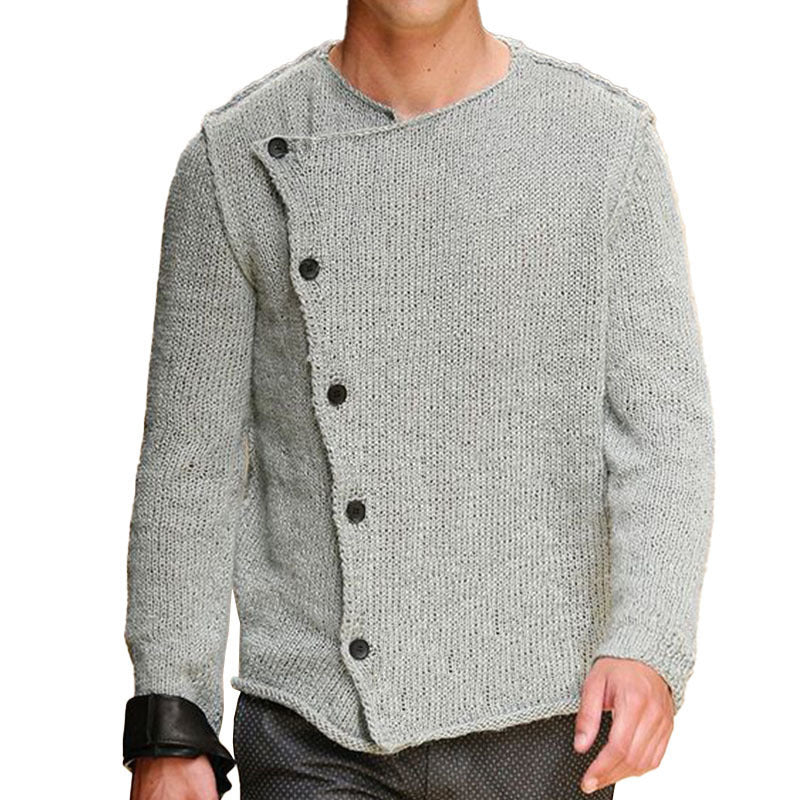Herren Strickpullover mit innovativem Stehkragen und asymmetrischer Knopfleiste EB