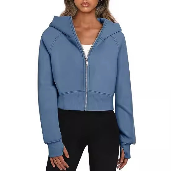 Damen cropped Kapuzenjacke mit durchgehendem Reißverschluss EB