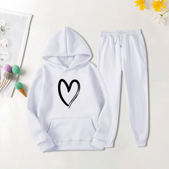 Damen Sweatsuit mit Kängurutasche und herzförmigem Print EB