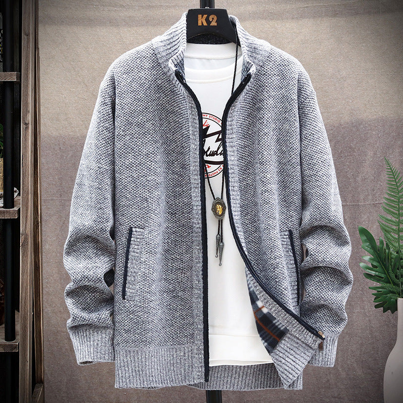 Herren Strickjacke mit Stehkragen und Taschen EB