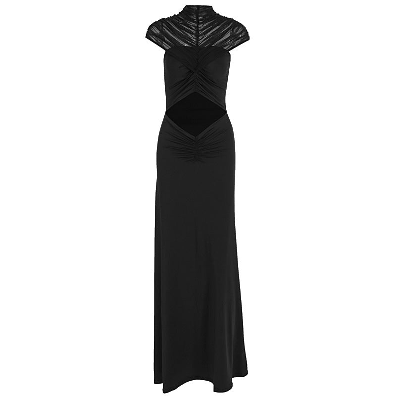 Damen elegantes Abendkleid mit raffinierten Cut-Outs und hochgeschlossenem Kragen EB