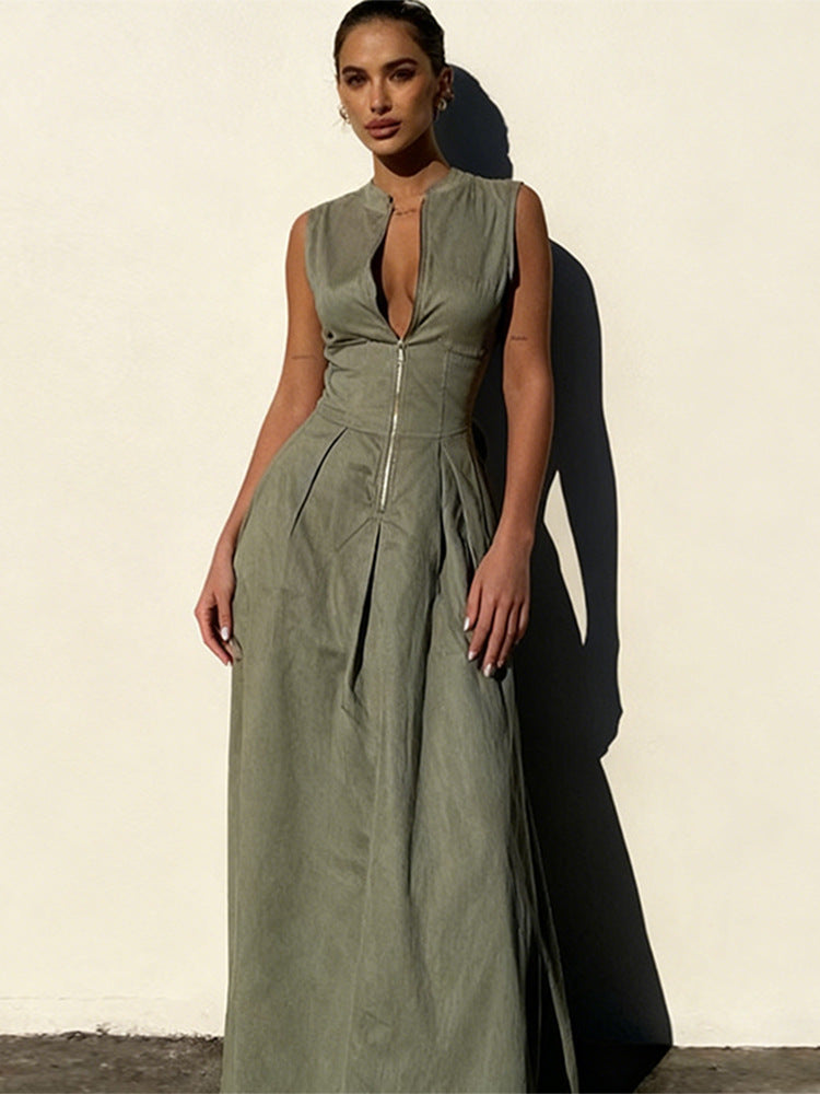 Damen elegantes Sommerkleid mit hochwertigem Reißverschluss und schwingendem Saum EB