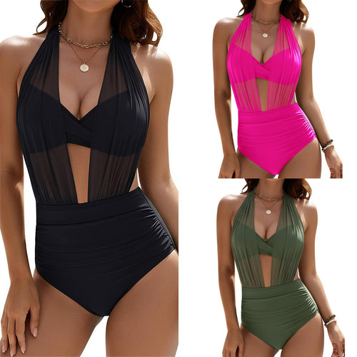 Damen Einteiliger Badeanzug mit verführerischem Schnitt und eleganten Transparentdetails EB
