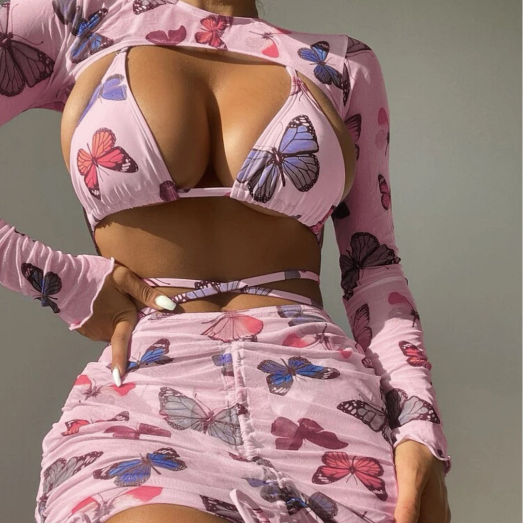 Damen Bikini mit langen Ärmeln und Cut-Out Design EB