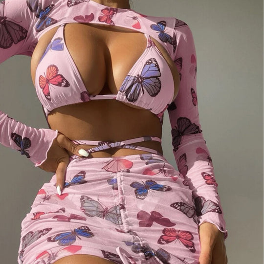 Damen Bikini mit langen Ärmeln und Cut-Out Design EB