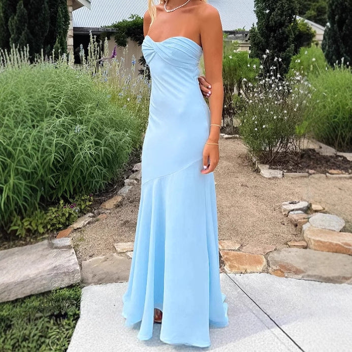Damen Elegantes Langarm-Maxikleid mit schulterfreiem Design und fließendem Stoff EB