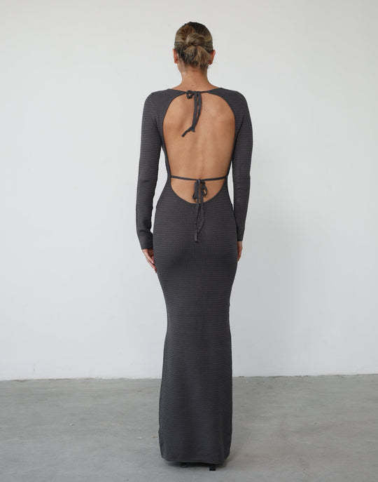 Damen figurbetontes Maxikleid aus hochwertigem Rippstrickstoff mit tiefem Ausschnitt EB