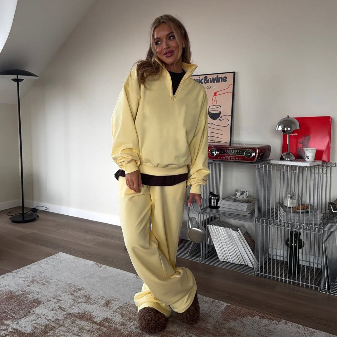 Damen nan Oversize Halbzip-Pullover mit Stehkragen und weitem Lounge-Hose-Set EB