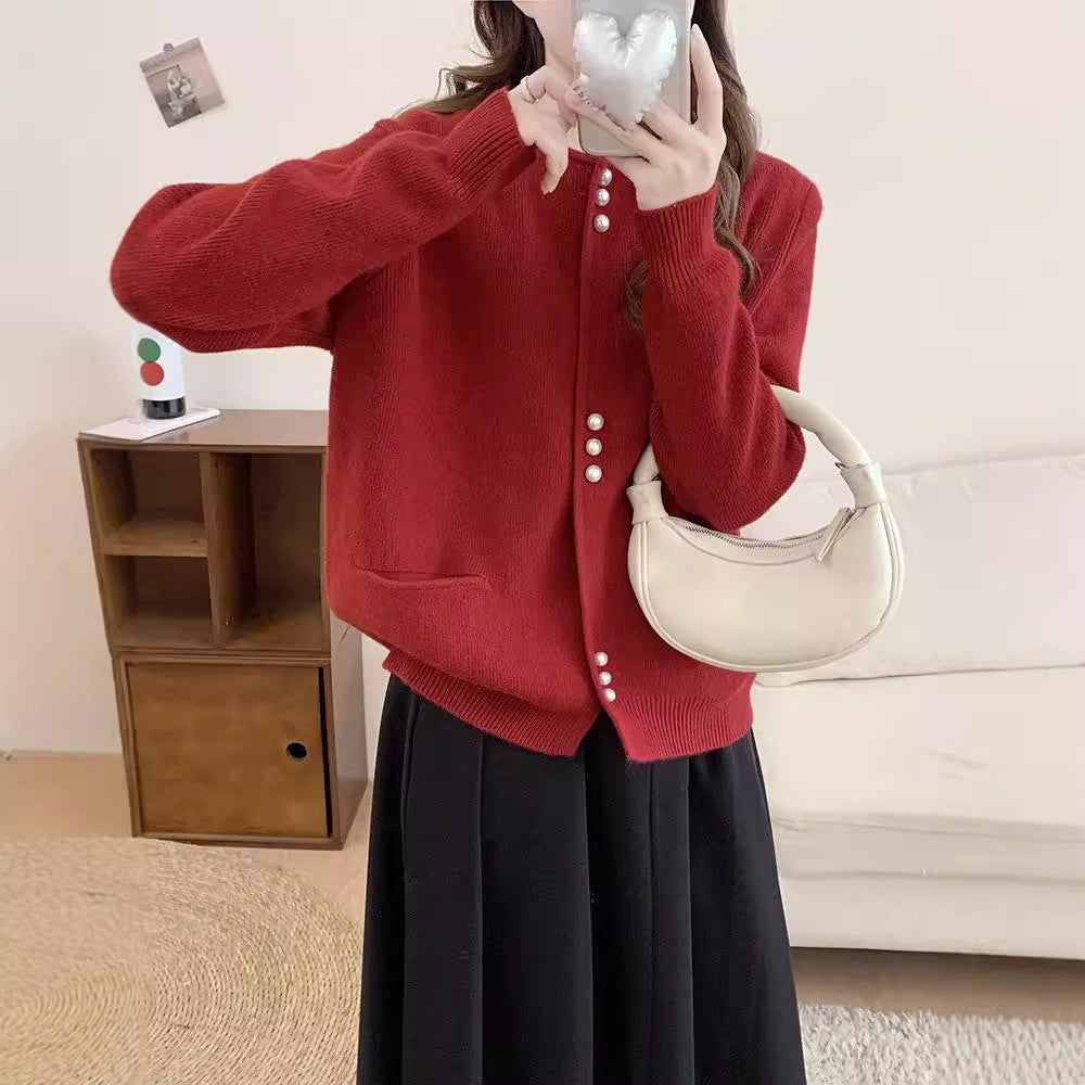 Damen Strickjacke mit eleganten Perlenknöpfen EB