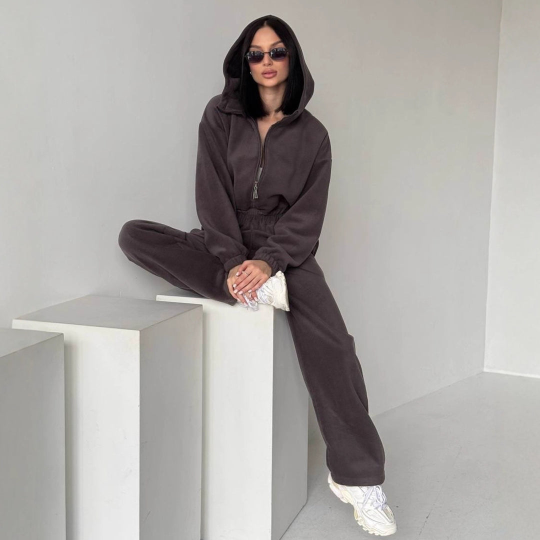 Damen Fleece Jogginganzug mit kurzem Reißverschluss EB