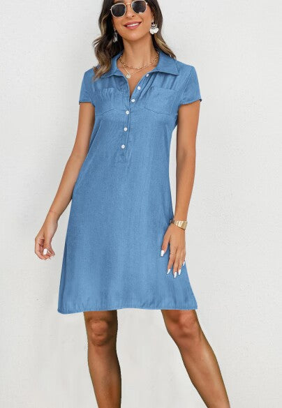 Damen Poloshirt-Kleid mit knöpfigem Ausschnitt und Brusttaschen EB