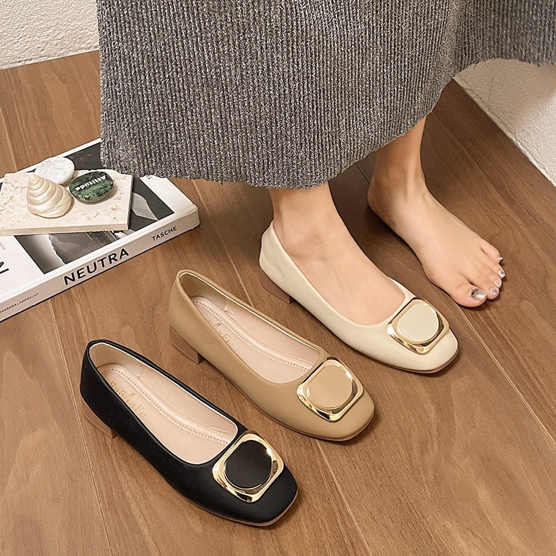 Damen elegante Ballerinas mit modischem Quadratverschluss EB