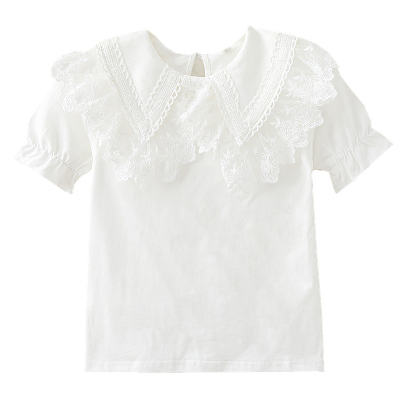 Mädchen Bluse mit Spitzenkragen und Rüschendetails EB