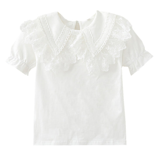 Mädchen Bluse mit Spitzenkragen und Rüschendetails EB